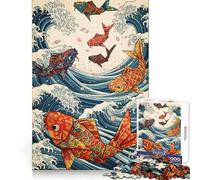 Puzzle de 1000 pièces Origami Koi Fish Ocean Waves pour Adolescents Jeu de réflexion Jouet à Partager Découpe Nette (38x26cm)