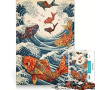 Puzzle de 1000 pièces Origami Koi Poisson Vagues Océan pour Adolescents Jeu de logique et de détente Découpe précise Cadeau précieux (38x52cm)