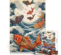 Puzzle de 1000 pièces Origami Koi Poisson Vagues Océan pour Adolescents Jeu de logique et de détente Découpe précise Cadeau précieux (38x52cm)
