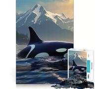 Puzzle de 1000 pièces Orque, Baleine, Mer et Montagne pour Adolescents Jeu de logique et de réflexion Découpe précise et Douce (38x26cm)