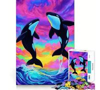 Puzzle de 1000 pièces Orques bondissantes dans Un océan coloré pour Adolescents Un Cadeau Artistique, ludique et Anti-Stress aux découpes nettes (50x75cm)
