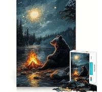 Puzzle de 1000 pièces Ours au Coin du feu sous Un Ciel étoilé Découpe précise Jeu d'art et de développement cognitif Cadeau d'anniversaire Calme (38x52cm)