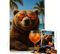 Puzzle de 1000 pièces Ours avec Cocktail sur Plage Tropicale pour Adolescents Améliore la mémoire Évasion paisible Découpe de précision Cadeau attentionné (50x75cm)