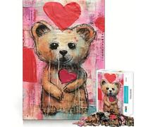 Puzzle de 1000 pièces Ours Brun avec cœurs pour la Saint-Valentin Jeu de Concentration mentale Découpe de précision Bords Lisses Jeu de Connexion significative (38x26cm)