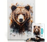 Puzzle de 1000 pièces Ours Brun Portrait Aquarelle Découpe de qualité supérieure Jeu de réflexion créatif et apaisant Décoration Murale de Noël (50x75cm)