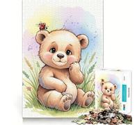 Puzzle de 1000 pièces Ours en Peluche Aquarelle avec Coccinelle,découpe Laser pour Un Assemblage Parfait,activité de Partage et de Concentration idéale pour Les Proches (38x52cm)