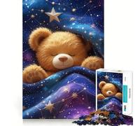 Puzzle de 1000 pièces Ours en Peluche endormi sous Une Couverture étoilée pour Adolescents, Jouet Intelligent et ludique, Cadeau de Noël idéal 38x26cm