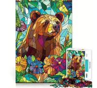 Puzzle de 1000 pièces Ours en vitrail pour Adultes, Jeu de logique Solide, Jeu de Groupe, Bords Nets, 38x52cm