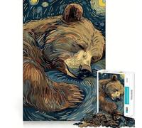 Puzzle de 1000 pièces Ours endormi dans Un décor de Nuit étoilée pour Adultes et Adolescents Amélioration de la mémoire Détente et légèreté Découpe Nette 38x52cm