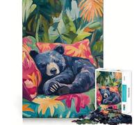 Puzzle de 1000 pièces Ours endormi dans Un Paradis Tropical pour Adolescents, idéal pour se ressourcer et se détendre Illustration découpée avec précision 50x75cm