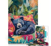 Puzzle de 1000 pièces Ours endormi dans Un Paradis Tropical pour Adolescents Se remémorer, améliorer, détendre, Image Nette et précise 38x26cm
