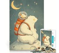 Puzzle de 1000 pièces ours et chien en tant qu'astronaute sur la lune propre, adapté, décoration, jeu de concentration, jeu pour moments calmes, cadeau d'anniversaire (38 x 52 cm)