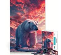 Puzzle de 1000 pièces Ours Polaire Coucher de Soleil Arctique pour Adolescents Stimulation de la mémoire Loisirs à la Maison Image à Assembler Joli Cadeau (38x26cm)