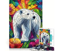 Puzzle de 1000 pièces Ours Polaire dans Un vitrail Floral pour Adolescents Renforce la mémoire, apaise et détend Finition de qualité (50x75cm)
