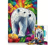 Puzzle de 1000 pièces Ours Polaire dans Un vitrail Floral pour Adolescents, Wise Think Toy, Gentle Leisure, Tight Cut, Liste de souhaits du Père Noël (38x52cm)