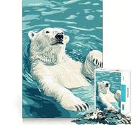 Puzzle de 1000 pièces Ours Polaire nageant dans l'eau Bleue pour Adultes Jouet Smart Reason Décoration intérieure Bords Nets Article de Noël (38x26cm)