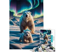 Puzzle de 1000 pièces Ours Polaires couronnés d'aurore boréale Jouet éducatif Stimulant idée Cadeau (38x26cm)