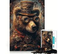 Puzzle de 1000 pièces Ours Steampunk Animal Jeu de création et de développement Personnel Emboîtement Parfait Pas de pièces détachées Activité de Partage et de complicité avec Les Proches (50x75cm)