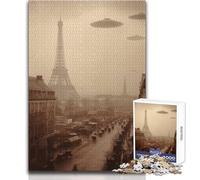 Puzzle de 1000 pièces OVNIs au-Dessus de Paris (Image rétro) pour Adolescents Jeu éducatif et Stimulant la logique pour Toutes Les Occasions Dimensions 38x52cm