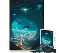 Puzzle de 1000 pièces OVNIs au-Dessus d'un Paysage Urbain : Un Jeu Stimulant l'acuité mentale et offrant Une expérience agréable Ajustement Parfait (38x26cm)