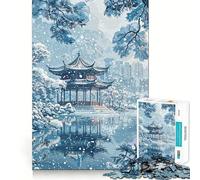 Puzzle de 1000 pièces Pagode enneigée en Hiver pour Adolescents, Jeu de logique Fine, Divertissement Relaxant, décoration Murale aux Bords Nets (38x26cm)