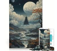 Puzzle de 1000 pièces Pagode sous la Pleine Lune pour Adultes, Jeu Intelligent et Amusant à Assembler Ensemble, Cadeau de Saison (38x52cm)