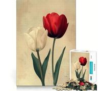 Puzzle de 1000 pièces Paire de Tulipes Blanches et Rouges pour Adolescents,Jeu de mémoire,Verrouillage sécurisé,sans pièces détachées,idéal pour Les Voyages (50x75cm)