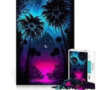 Puzzle de 1000 pièces Palm Tree Shilhouette pour Adultes, 1000 pièces, Recall Upgrade Peaceful Time Tight Cut Santa Wish List (38x52cm)