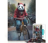 Puzzle de 1000 pièces Panda à vélo à Amsterdam pour Adolescents Jeu de réflexion Intelligent Découpe précise (50x75cm)