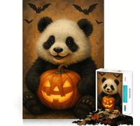 Puzzle de 1000 pièces Panda avec Citrouille d'halloween et Chauves-Souris pour Adultes Jeu de logique Fine Silencieux et Amusant Bords Nets Cadeau mémorable (38x52cm)