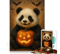 Puzzle de 1000 pièces Panda avec Citrouille d'halloween et Chauves-Souris pour Adultes Jeu de réflexion Relaxant Bordure Nette Cadeau de qualité supérieure (50x75cm)
