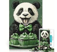 Puzzle de 1000 pièces Panda avec Cupcakes trèfle Vert pour Adultes et Adolescents, Jeu cérébral, Divertissement paisible, Bords Nets, Cadeau mémorable (50x75cm)