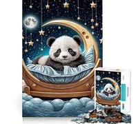 Puzzle de 1000 pièces Panda Dormant sur Un Croissant de Lune pour Adolescents Jeu de logique et d'adresse Décoration Murale Amusante et Facile à découper (38x52cm)