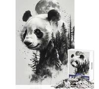 Puzzle de 1000 pièces Panda Double Exposure pour Adultes Jeu de Construction et de détente avec Poster et fiche de Questions Assortis Dimensions 38x26cm