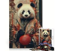 Puzzle de 1000 pièces Panda en Kimono avec Lanterne Rouge pour Adultes Jeu de réflexion et de Concentration Silencieux et Amusant Bords serrés Cadeau de Noël (38x52cm)