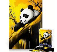 Puzzle de 1000 pièces Panda endormi Jaune pour Adolescents Jeu de réflexion et de Relaxation mentale Modèle à Assembler Liste de souhaits du Père Noël 38x52cm