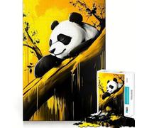 Puzzle de 1000 pièces Panda endormi Jaune pour Adolescents Jeu de réflexion et de Relaxation mentale Modèle à Assembler Liste de souhaits du Père Noël 38x52cm