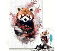 Puzzle de 1000 pièces Panda Roux à l'aquarelle pour Adultes Renforce la mémoire, soulage Le Stress, qualité supérieure, Surprise d'anniversaire (38x52cm)