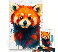 Puzzle de 1000 pièces Panda Roux Aquarelle pour Adolescents Activité ludique et stimulante de Haute précision Découpe Pause mentale apaisante (38x52cm)
