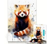 Puzzle de 1000 pièces Panda Roux Aquarelle pour Adolescents Jeu de réflexion et de création Collective Découpe Nette et Amusante Objet de Collection (38x52cm)