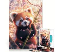 Puzzle de 1000 pièces Panda Roux dans Les cerisiers en Fleurs pour Adolescents Jeu de logique Fine et Amusant Décoration Murale aux Bords Nets (38x52cm)