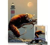Puzzle de 1000 pièces Panda Roux Dormant près d'un Phare pour Adolescents renforcez Vos Liens familiaux grâce des Bords précis et offrez-Vous Un Cadeau attentionné (38x26cm)