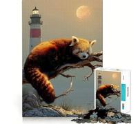 Puzzle de 1000 pièces Panda Roux Dormant près d'un Phare pour Adolescents renforcez Vos Liens familiaux grâce des Bords précis et offrez-Vous Un Cadeau attentionné (38x26cm)