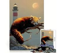 Puzzle de 1000 pièces Panda Roux Dormant près d'un Phare pour Adolescents stimule la mémoire, détente et Plaisir Garanti (50x75cm)
