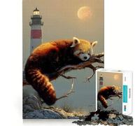 Puzzle de 1000 pièces Panda Roux Dormant près d'un Phare pour Adultes, Jeu de logique et Anti-Stress, découpe de précision, pour Les fêtes (38x52cm)