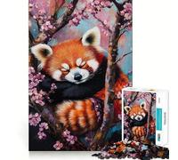 Puzzle de 1000 pièces Panda Roux en Fleurs de Cerisier Jeu de réflexion Amusant et précis pour Un Moment de détente et de Calme Cadeau de Noël apaisant (38x26cm)