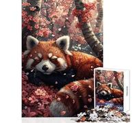 Puzzle de 1000 pièces Panda Roux endormi Sakura Jeu de réflexion découpe de précision décoration intérieure Jouet et Cadeau Unique pour Un Anniversaire (38x52cm)