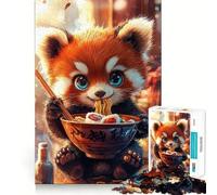Puzzle de 1000 pièces Panda Roux Mangeant des Ramen pour Adolescents Développe la mémoire Confortable et Relaxant Découpe Ferme Cadeau Festif (38x52cm)