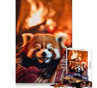 Puzzle de 1000 pièces Panda Roux près du feu pour Adultes Un Cadeau créatif, idéal pour développer sa mémoire et se détendre (38x26cm)