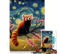 Puzzle de 1000 pièces Panda Roux Style Nuit étoilée pour Adultes Découpe Lisse Idéal pour stimuler la mémoire, se détendre et créer Une Ambiance harmonieuse Cadeau d'anniversaire (38x26cm)